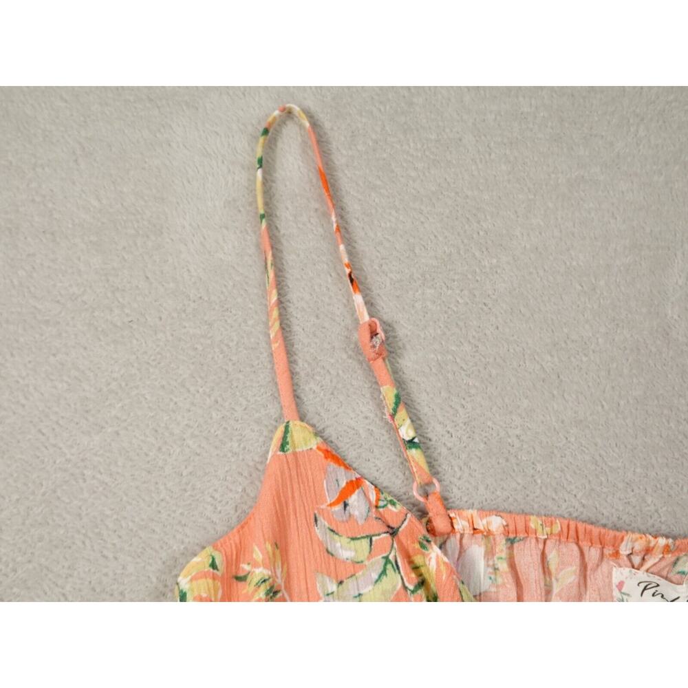 Pink Rose Womens Orange Crop Top Sleeveless Floral Tie Knot Smocked Size M - Picture 6 of 10